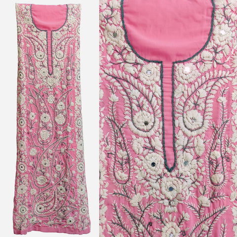 PINK GEORGETTE CUSTOM STITCHED HAND EMBROIDERED LONG KURTI KURTA OR SALWAR KAMEEZ UP TO READY SIZE 54 (stitching included) LADIES DEN