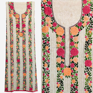 OFF WHITE-PEACH SELF PRINTED COTTON CUSTOM STITCHED HAND EMBROIDERED KURTI KURTA OR SALWAR KAMEEZ UP TO READY SIZE 52 (stitching included) LADIES DEN