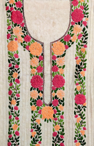 OFF WHITE-PEACH SELF PRINTED COTTON CUSTOM STITCHED HAND EMBROIDERED KURTI KURTA OR SALWAR KAMEEZ UP TO READY SIZE 52 (stitching included) LADIES DEN